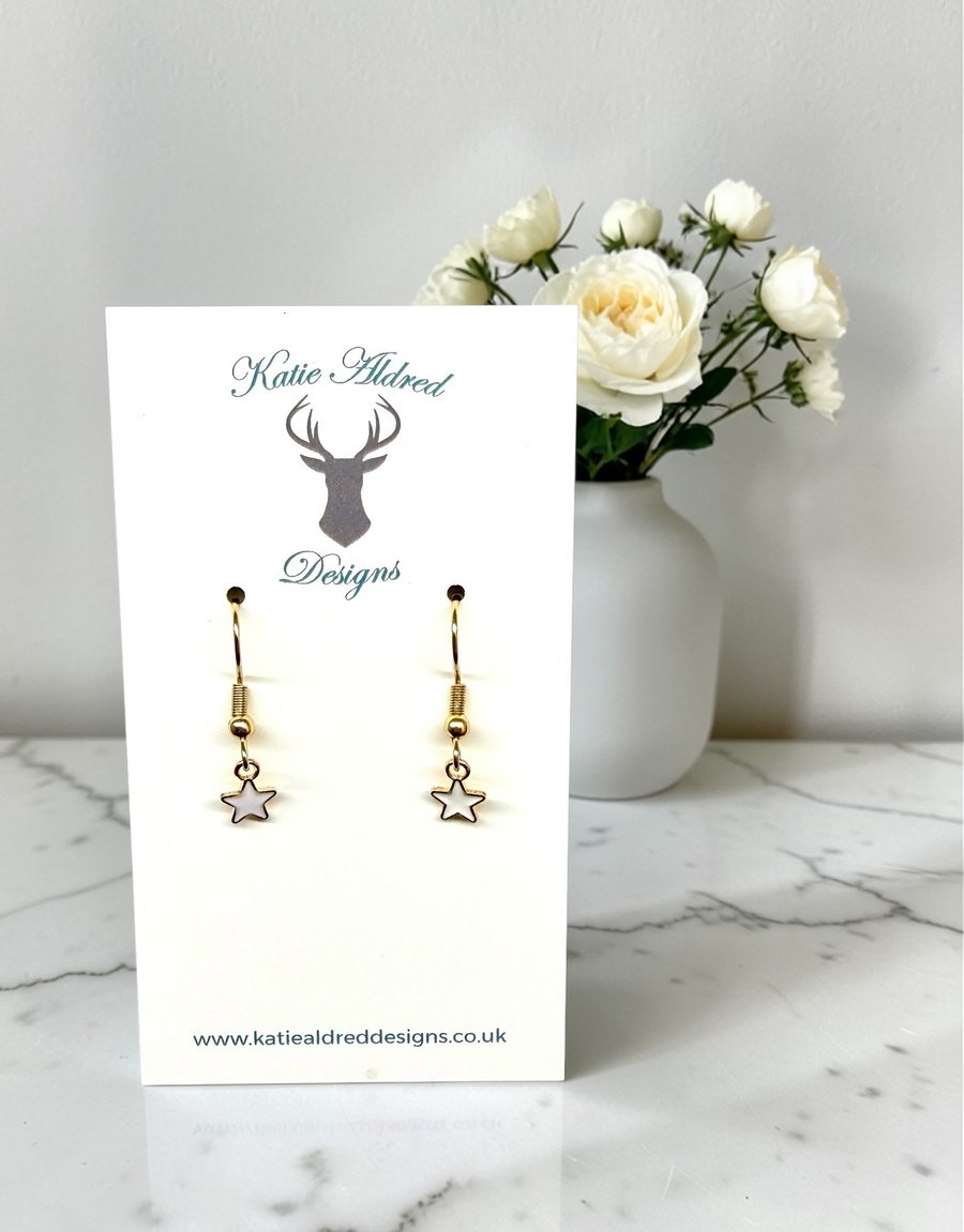 Charm Earrings - Mini Star - White