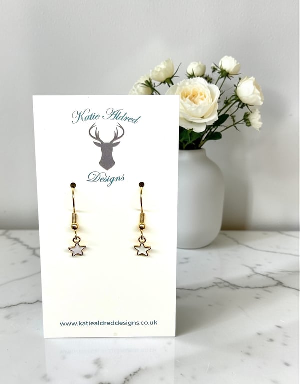 Charm Earrings - Mini Star - White