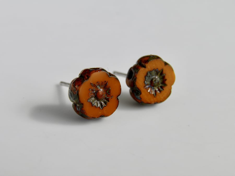 Orange Autumn Spice Flower Post Earrings