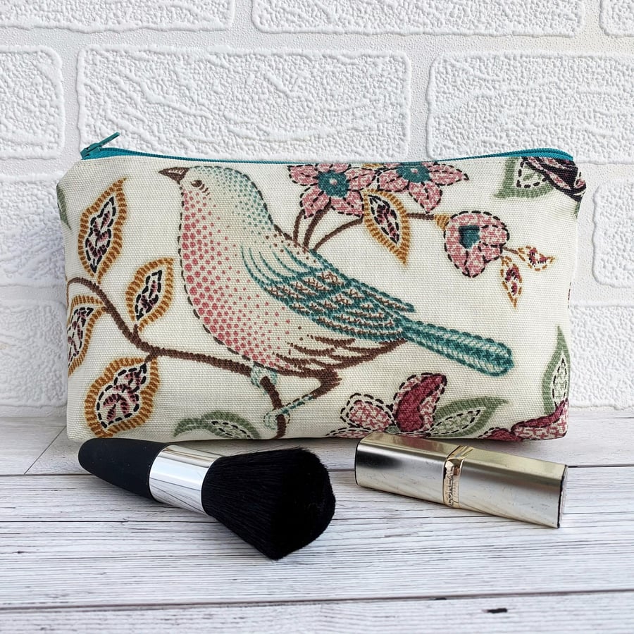 SOLD Stylised Bird and Flowers Make up Bag