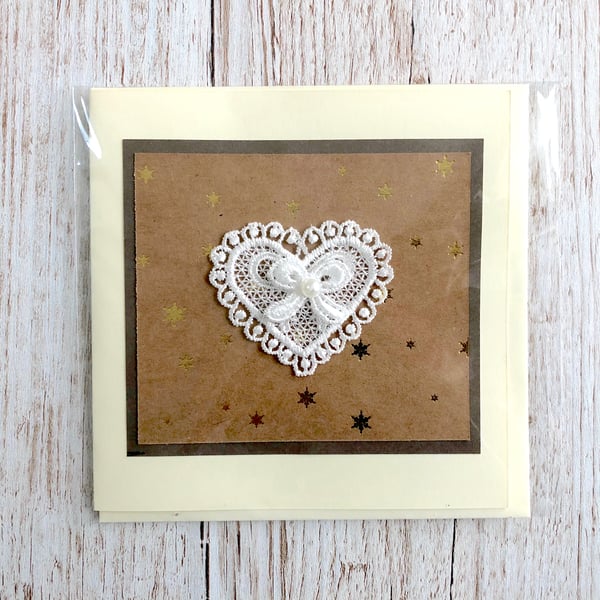 Handmade birthday card lace heart gingerbread