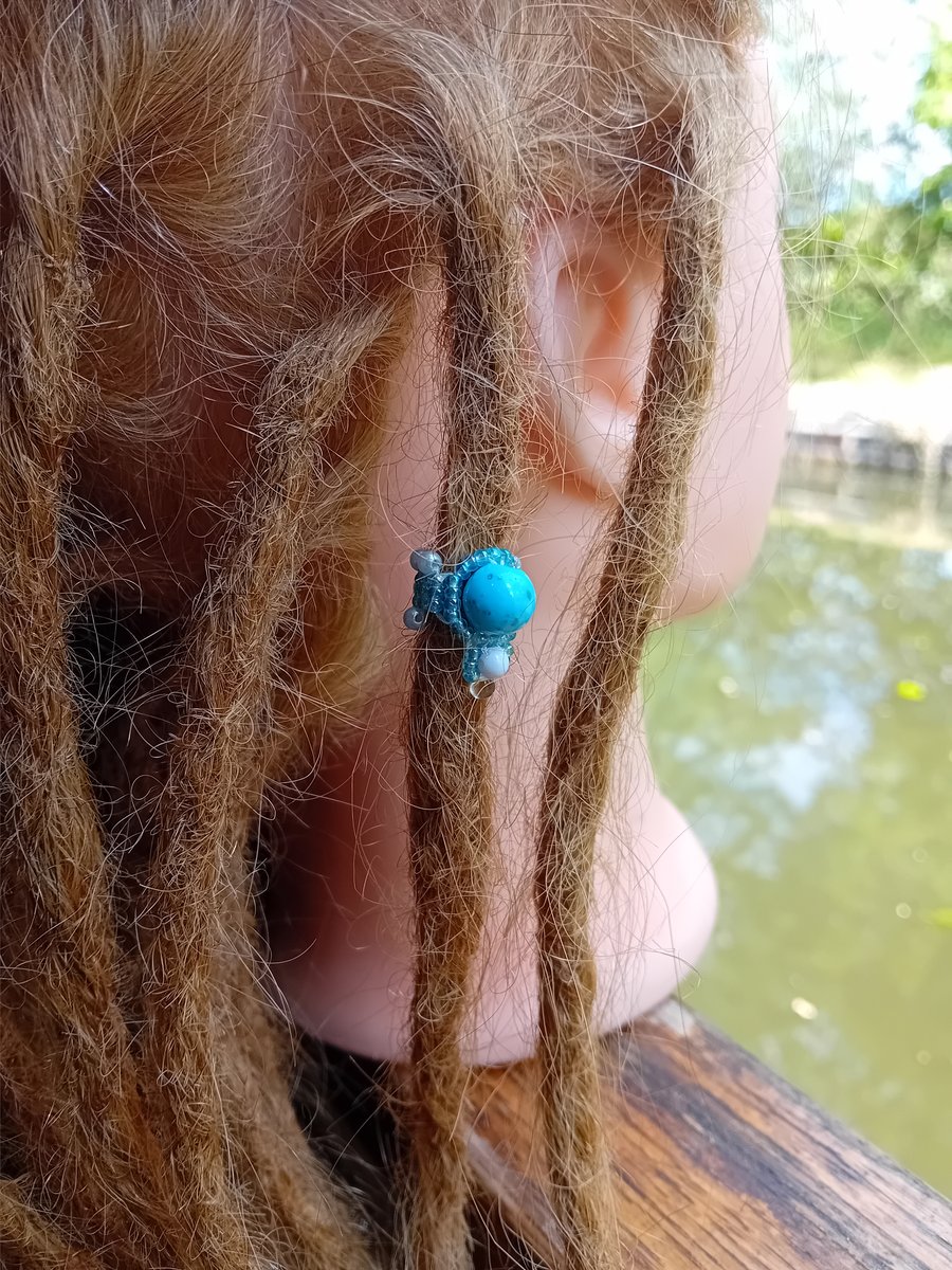 Sky blue and white beaded dreadlock bead
