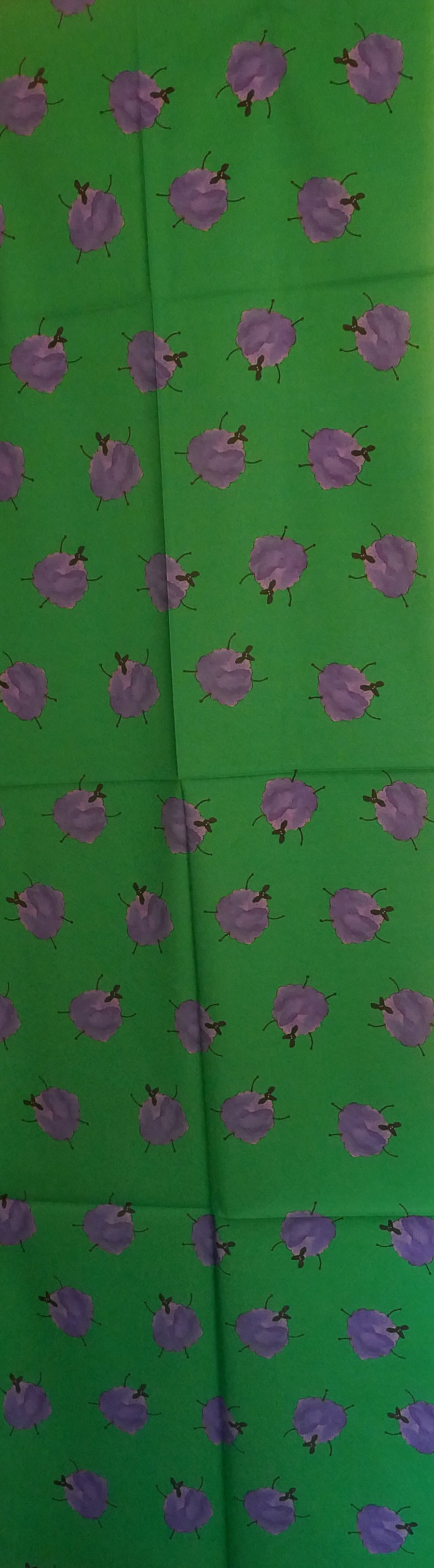 Long cotton scarf Green  with quirky Purple Sheep  scarf design 160 cm x 52 cm