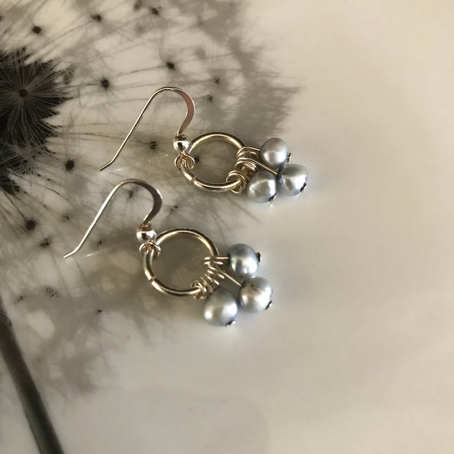 Freshwater Pearl Hoop Earrings, Grey Earrings