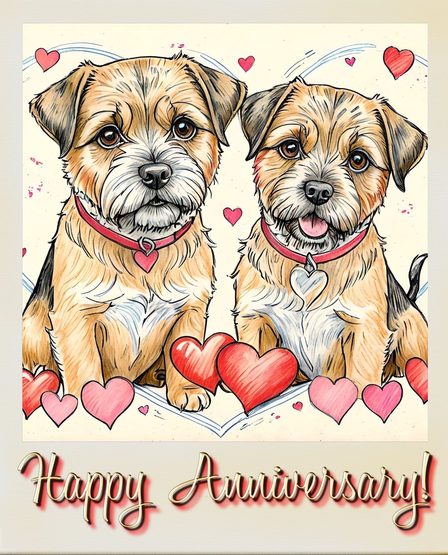 Border Terrier Dogs Happy Anniversary Card A5