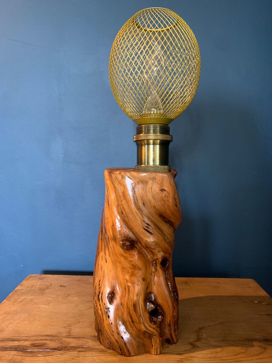 Handcrafted rustic log table lamp