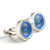 Vinyl DJ Cuff Links in Blue, Spin the Record Right Round Baby Cufflinks