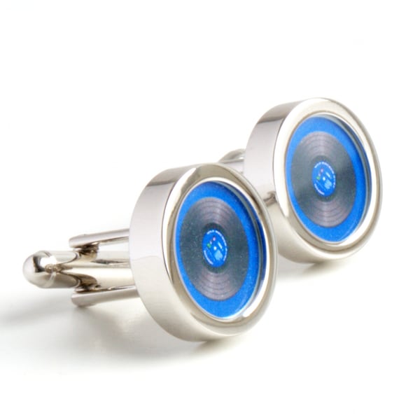Vinyl DJ Cuff Links in Blue, Spin the Record Right Round Baby Cufflinks