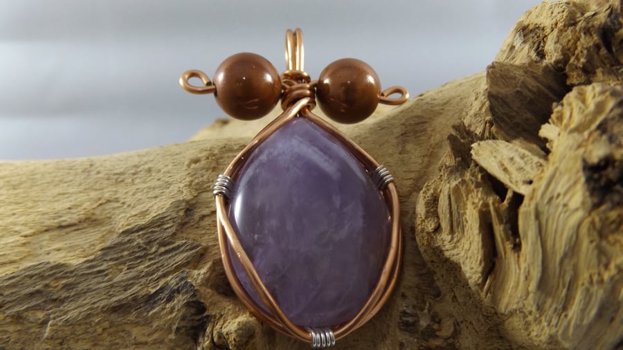 amethyst pendant with copper wire wrapped