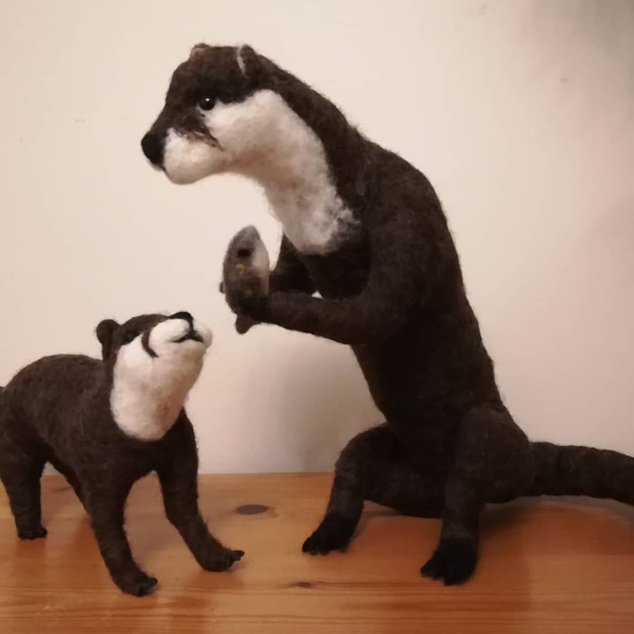 TARKA AND EDAL, Otter OOAK collectable needle felted wool sculptures 