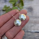 Sterling Silver Dome Disc Earrings with Leaf Pattern - JBJ1099