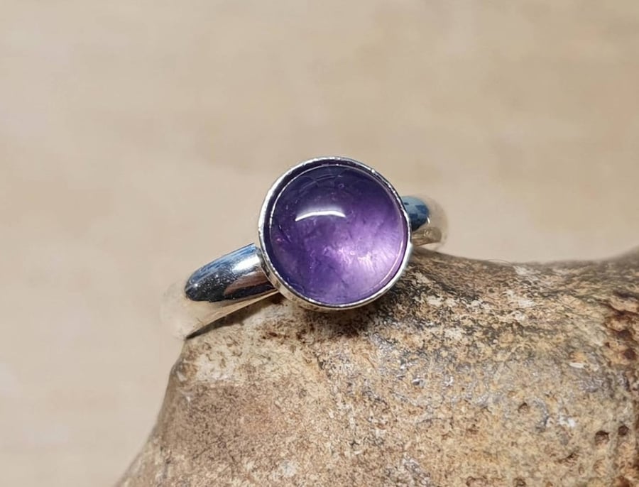 Minimalist Purple Amethyst adjustable ring. 925 sterling silver rings for women.