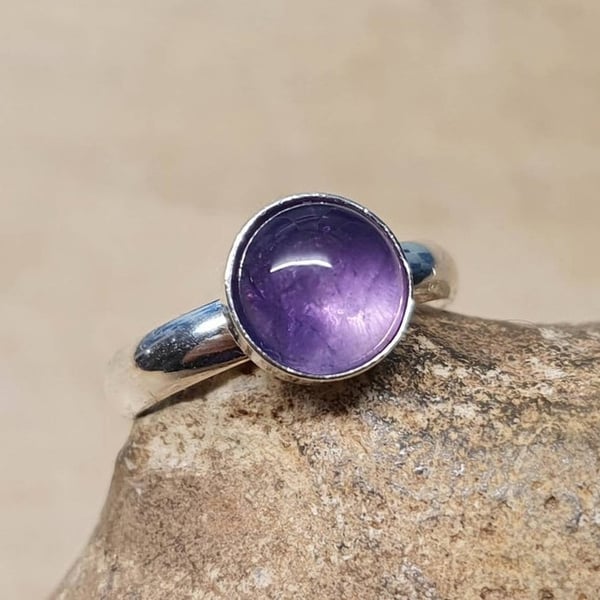 Minimalist Purple Amethyst adjustable ring. 925 sterling silver rings for women.