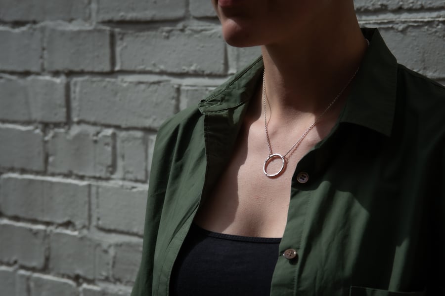 Sterling Silver Hammered Circle Necklace