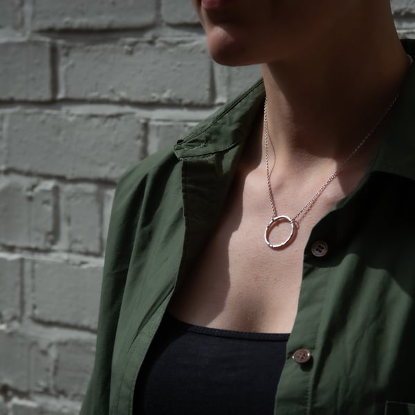 Sterling Silver Hammered Circle Necklace