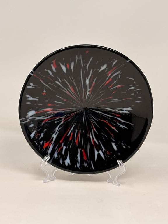 Black and Coloured 'Frit Stretch' Fused Glass Bowl