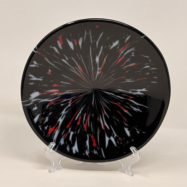 Black and Coloured 'Frit Stretch' Fused Glass Bowl