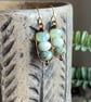 Sage & Mint Green Czech Glass Bead Earrings. Wirework Earrings in Antiqued Brass - Image 5