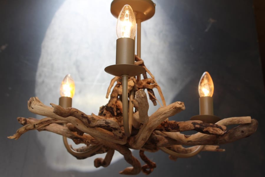 Driftwood Chandelier,Three light driftwood pendant,Drift Wood Light fitting 