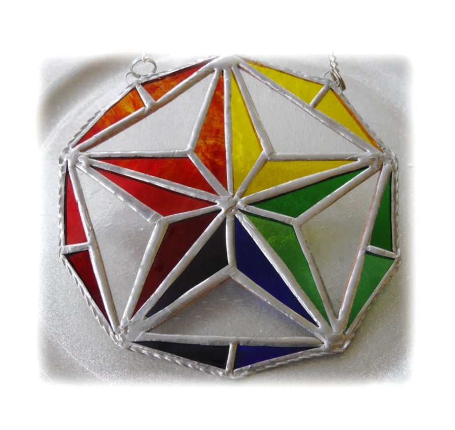 Rainbow Star Stained Glass Suncatcher Decagon 004