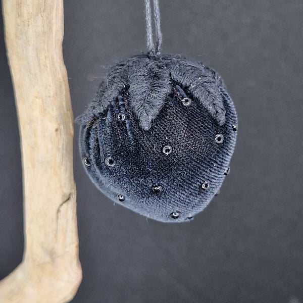 Black velvet Strawberry handbag charm, keyring 