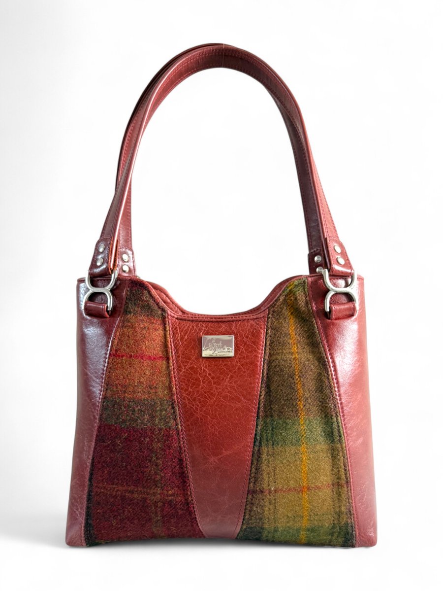 Alaula - Handcrafted Burgundy Leather & Tweed Handbag