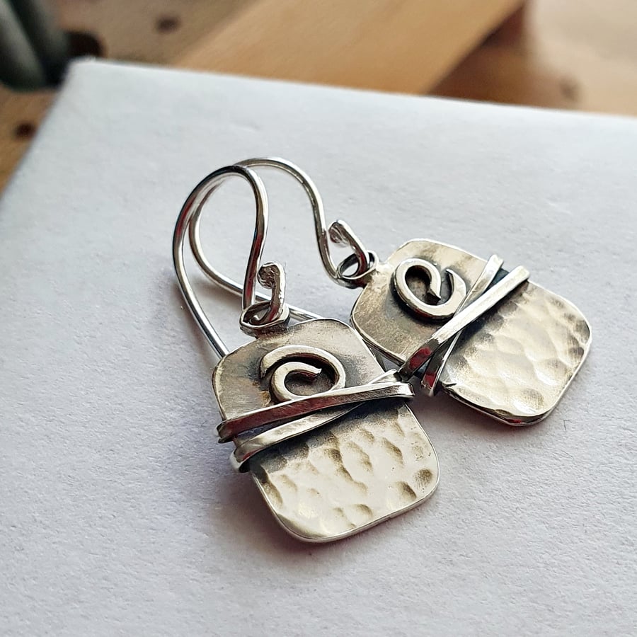 Hammered celti earrings in recycled sterling silver