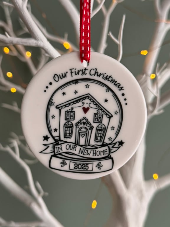Illustrated Ceramic Circle Our First Christmas in Our New Home 2025 Decoration 