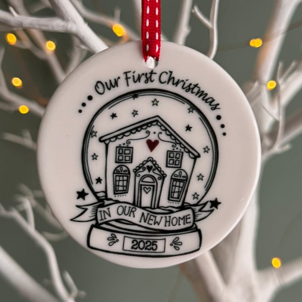 Illustrated Ceramic Circle Our First Christmas in Our New Home 2025 Decoration 