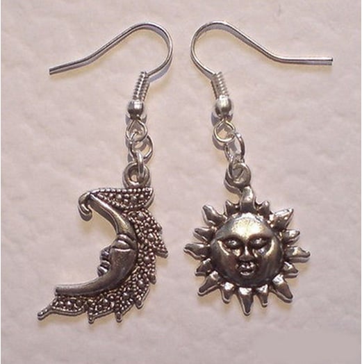 Asymmetrical Mismatched Sun and Moon Celestial Earrings
