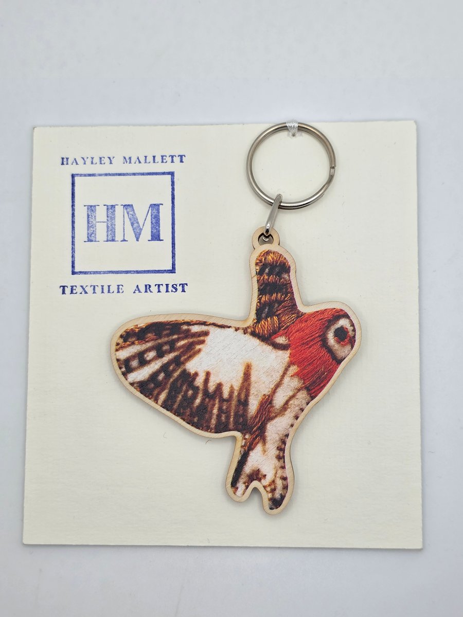 Barn owl wooden keyring