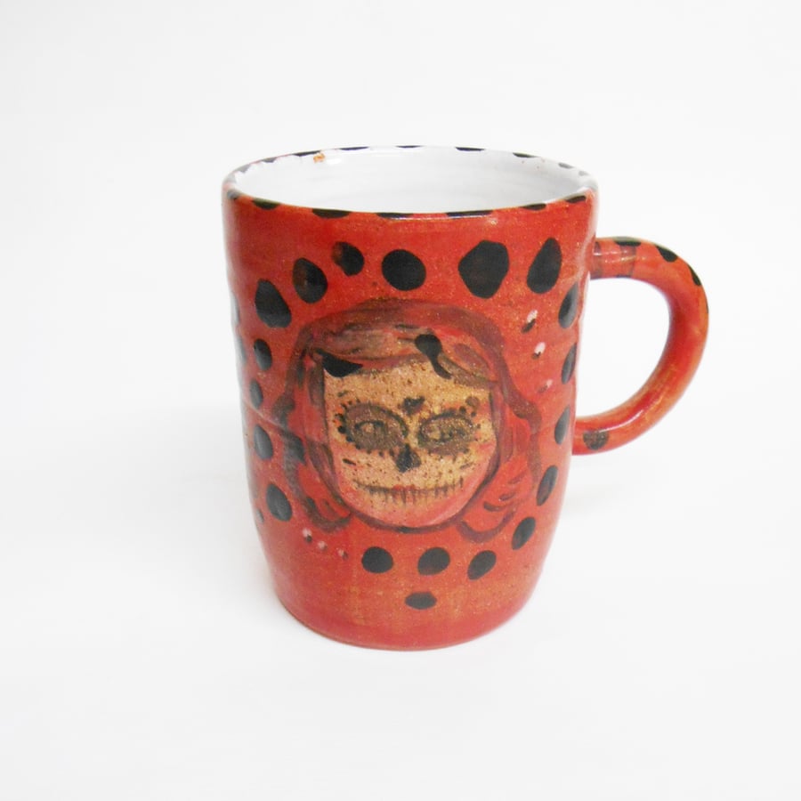  Mug Red Day of the Dead with spots.