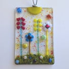 Artist made Fused Glass Flowers Suncatcher.