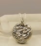 Sterling Silver Molten Pendant with Lab Diamond - Reticulated Coin Necklace - Image 2