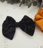Black damask clip on bow and mustard yellow satin scrunchie.   - Image 4