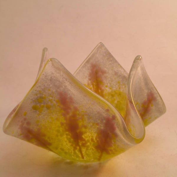 Fused Glass Tea Light Holder - Lavender Fields