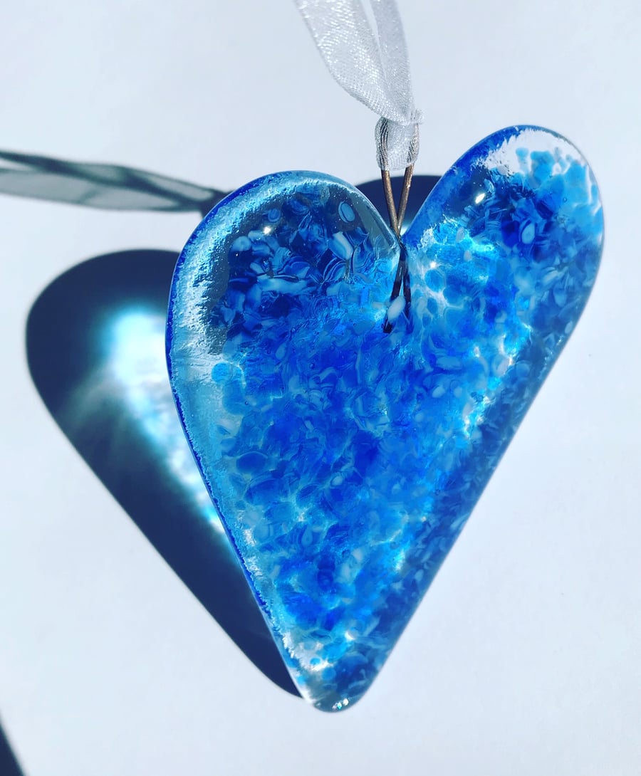 Fused Glass Blue Heart