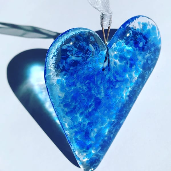 Fused Glass Blue Heart