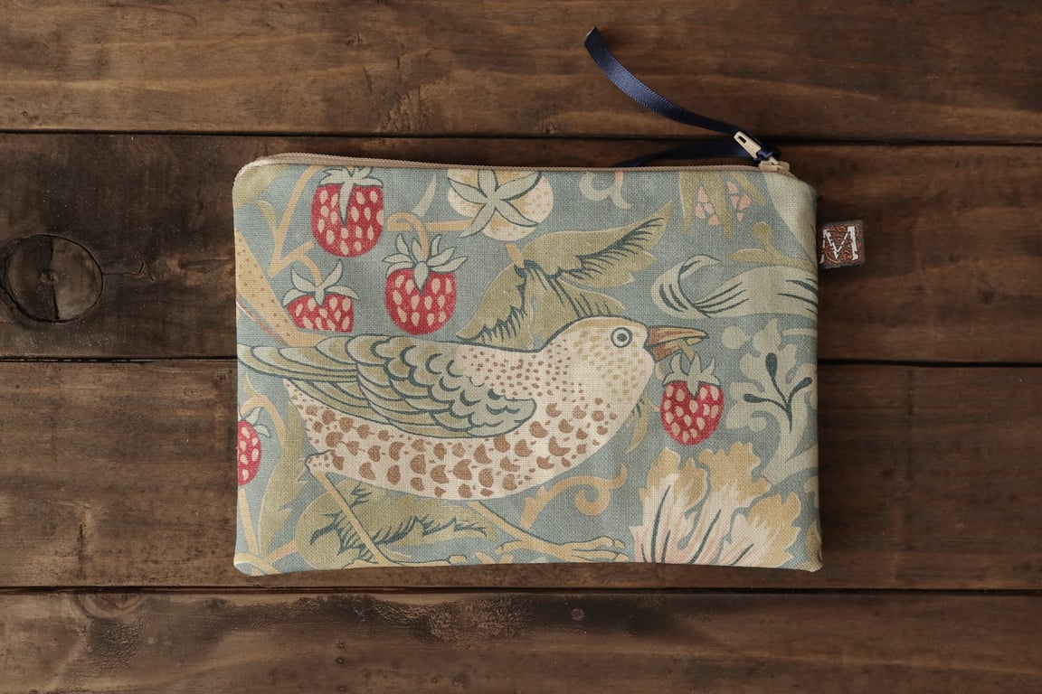 William Morris Strawberry Thief May Pouch Slate Blue