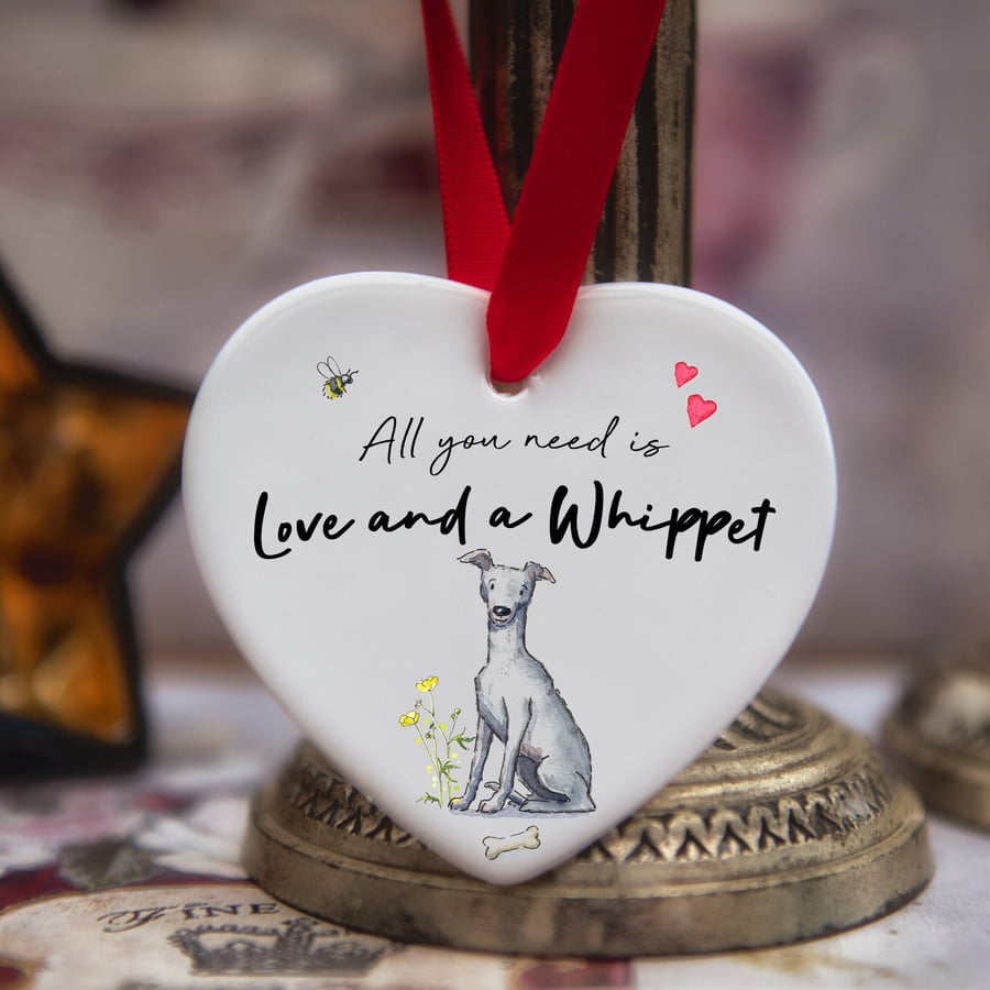 Love and a Whippet Ceramic Heart