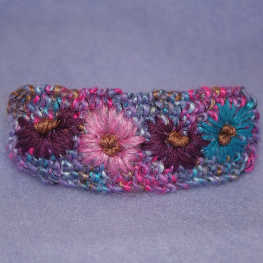 Embroidered Barrette - Michaelmas Daisies