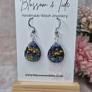 Purple Dichroic Resin Teardrop Earrings