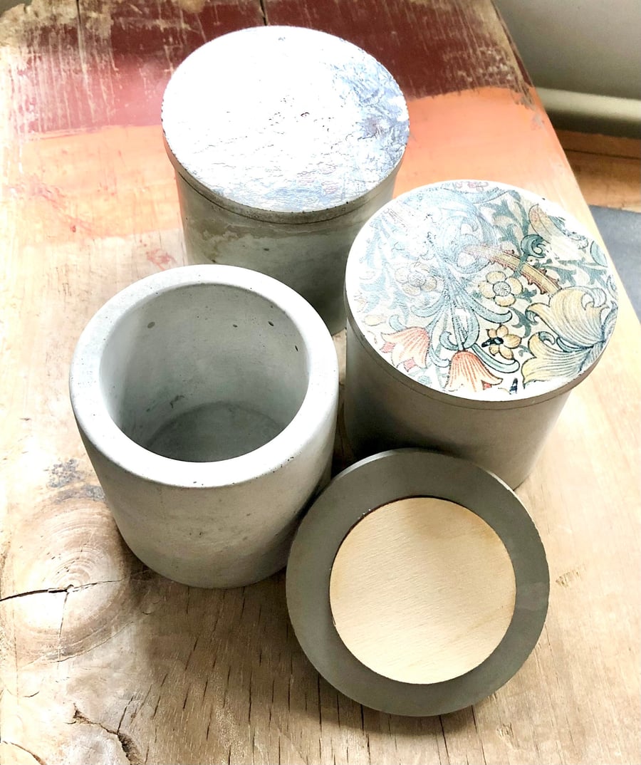 Unique Handmade Concrete Storage Jar William Morris Style personalised home deco