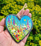 Summer Floral Hand-painted Slate Heart hanger by Jackie Reynolds