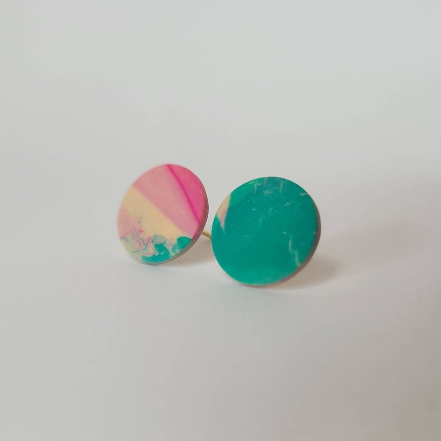 Marble - Circle Stud Polymer Clay Earrings