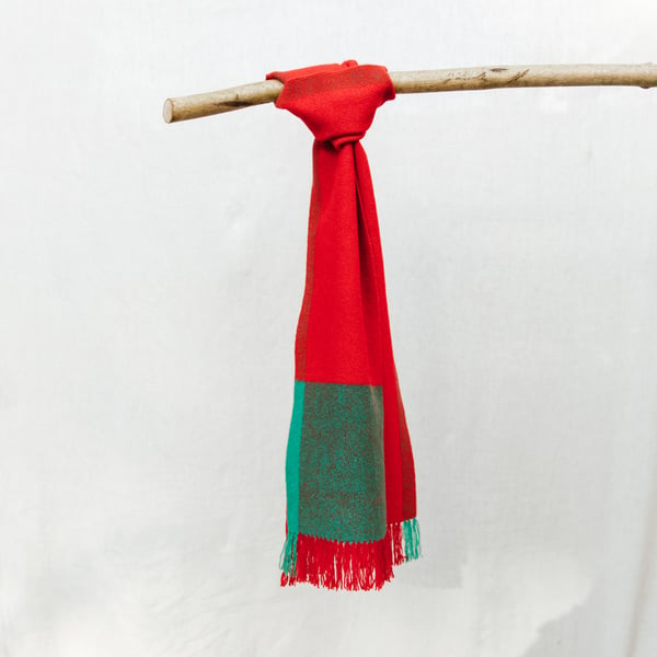 Hand Woven Lambswool Scarf - Tomato