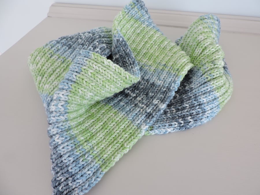  Knitted Scarf  Blue, Green and White