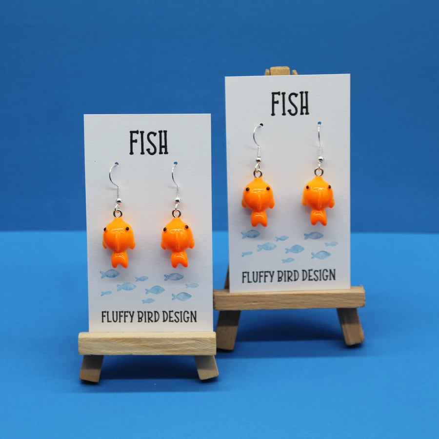 Goldfish Earrings – Quirky Orange Fish Dangles – Fun Handmade Jewellery