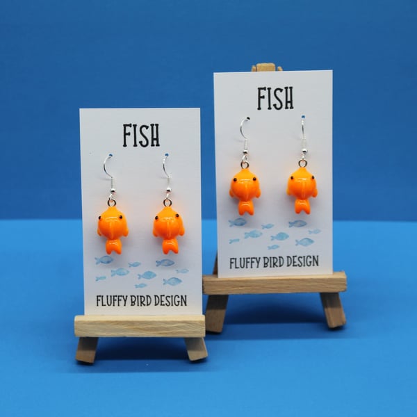 Goldfish Earrings – Quirky Orange Fish Dangles – Fun Handmade Jewellery