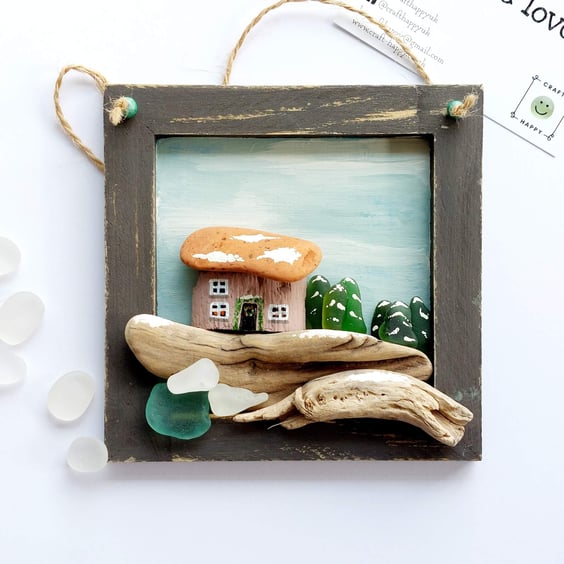Sea Glass Art Picture, Driftwood, Coastal Wall Hanging, Rustic Wall Art